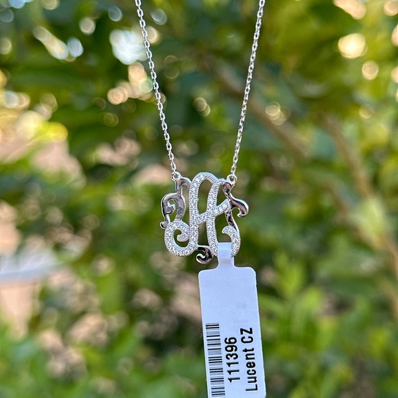 Sterling silver letter “A” necklace with pave diamonds - Picture 5 of 5